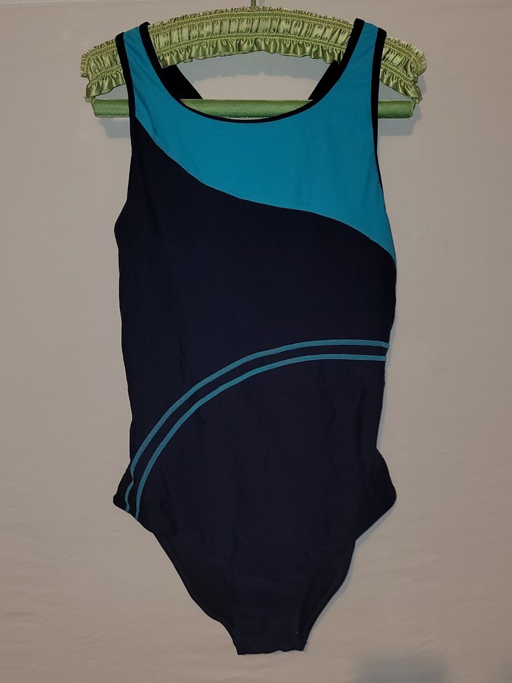 Colorblock One-Piece Swimsuit in Teal and Navy With Back Cut Out, XL
